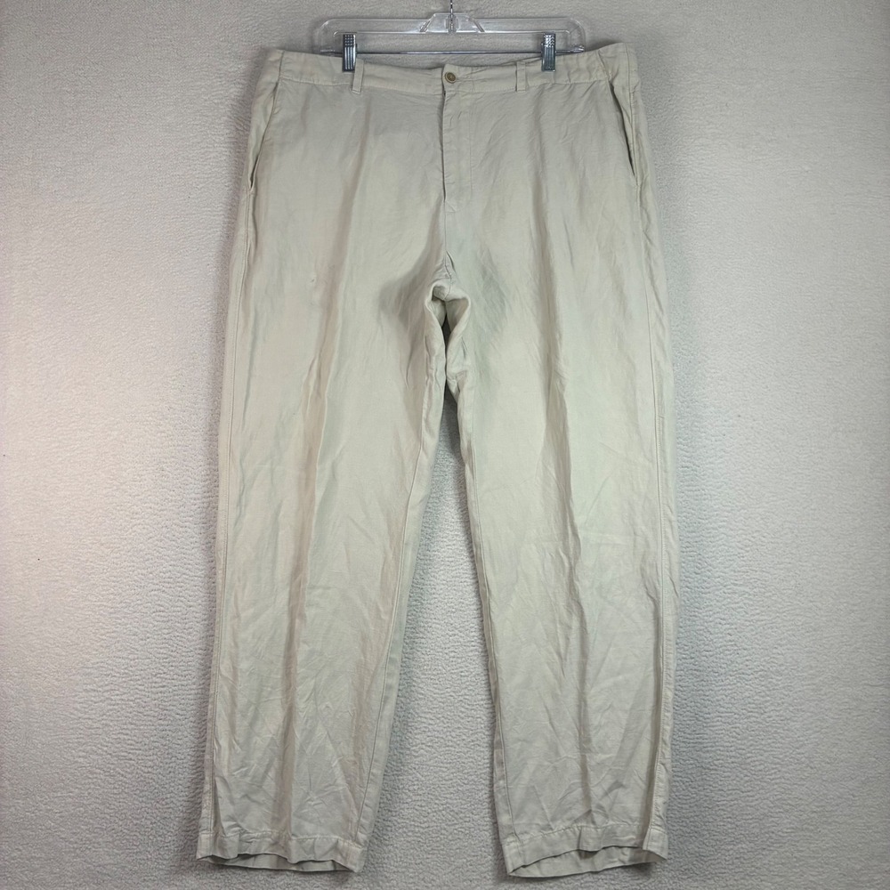 Tommy Bahama Silk Linen Pant Men 38x30 Beige Flat Front Island Coastal Beach